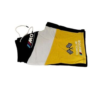 Krisp NYC motor sport yellow and black short shorts